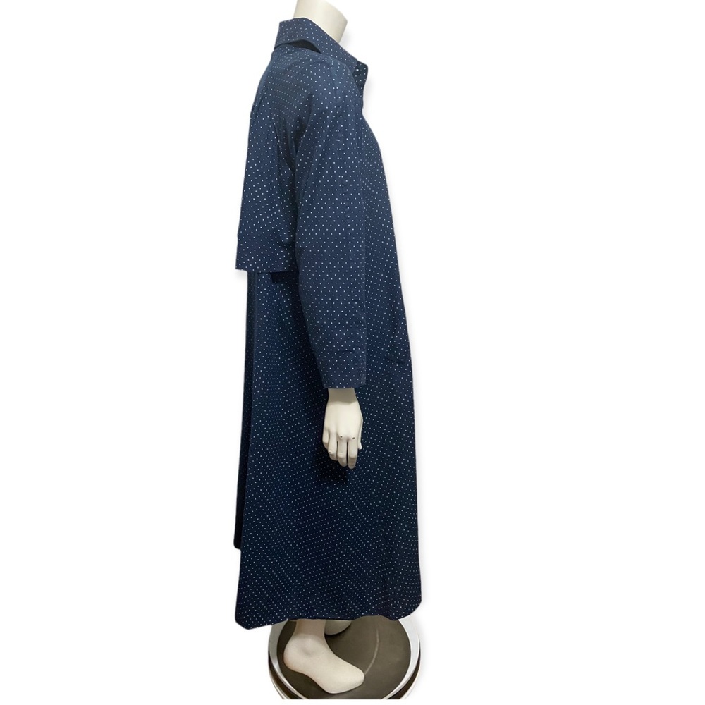 AQUASCUTUM Vintage Blue White Polka Dot H.M. Queen Elizabeth Trench Long Coat XL - Picture 5 of 12